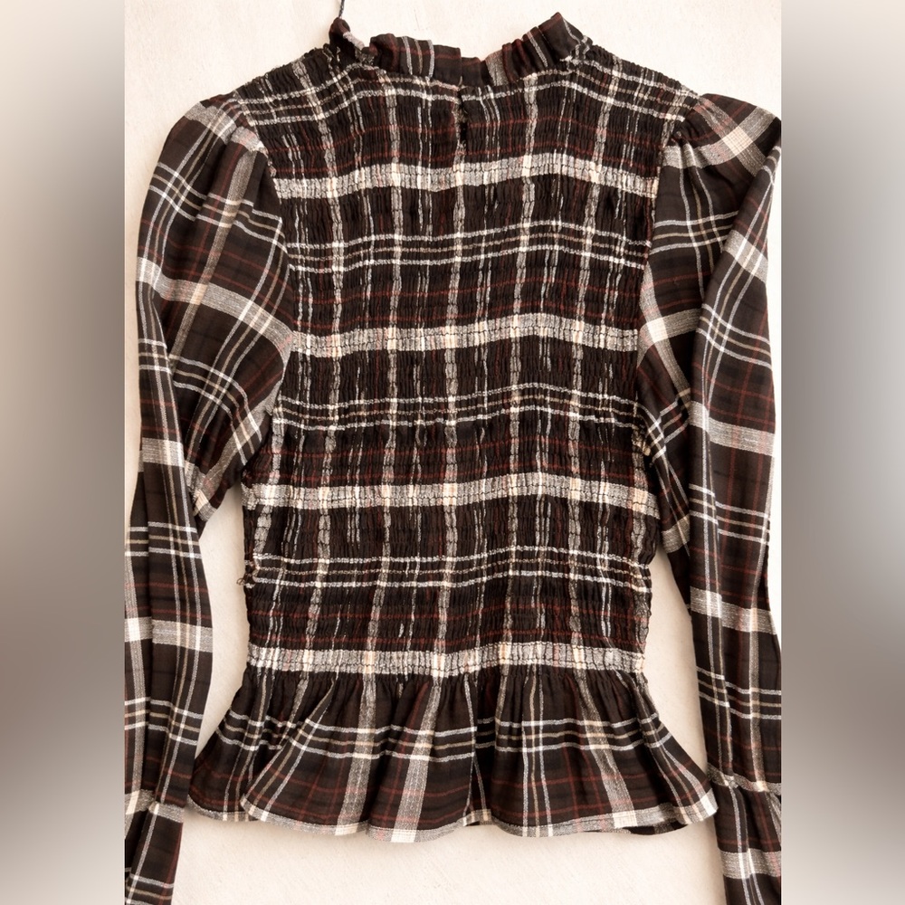 ZARA Plaid Smocked Blouse – XS – NWT - Picture 6 of 7